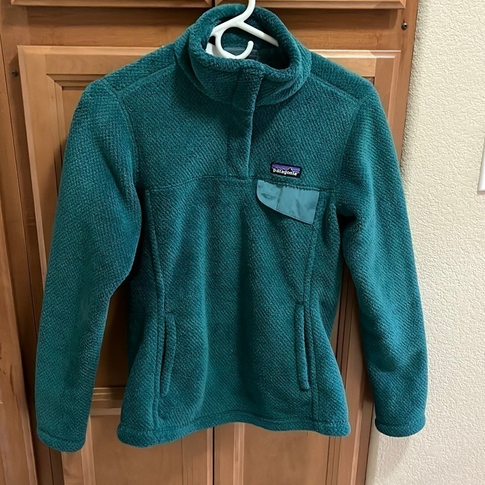 Women PATAGONIA Re-tool Retool Green Polartec Fleece Jacket Sweater extra small.